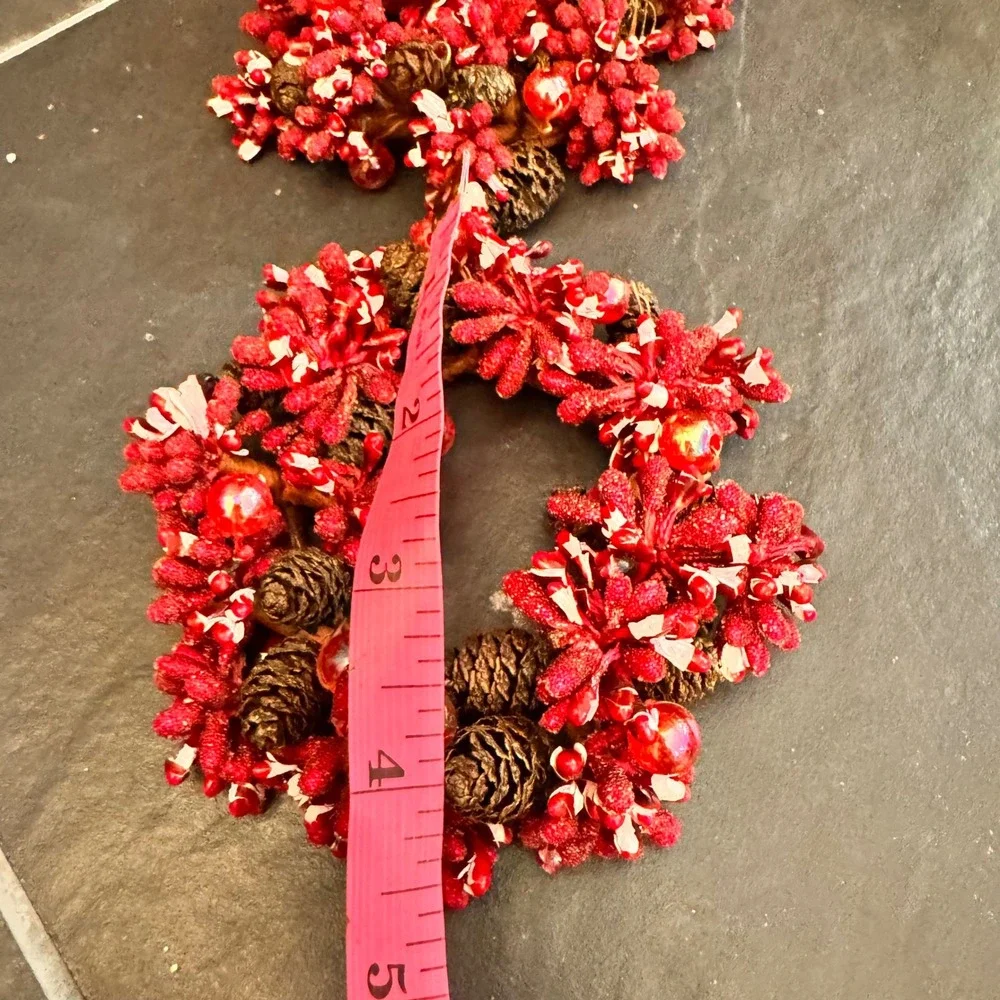 Set of 2 Red Berry Pinecone‎ Mini Wreaths Christmas Holiday Decor Accent